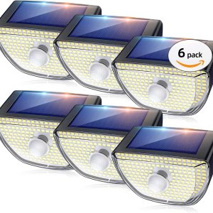 OOTDAY 200 luces LED solares con sensor de movimiento, luces solares para exteriores IP65 impermeables, luz de pared solar con 3 modos de OOTDAY 200 luces LED solares con sensor de movimiento, luces solares para exteriores IP65 impermeables, luz de pared solar con 3 modos de