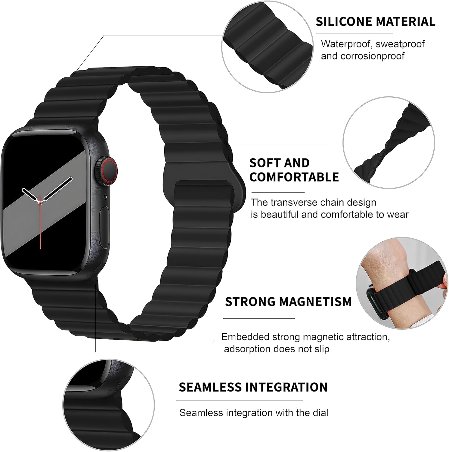 Correas magnéticas de silicona de doble cara, compatibles con Apple Watch Series 8 7 SE 6 5 4 3 2 1 Ultra, correa deportiva compatible con Apple
