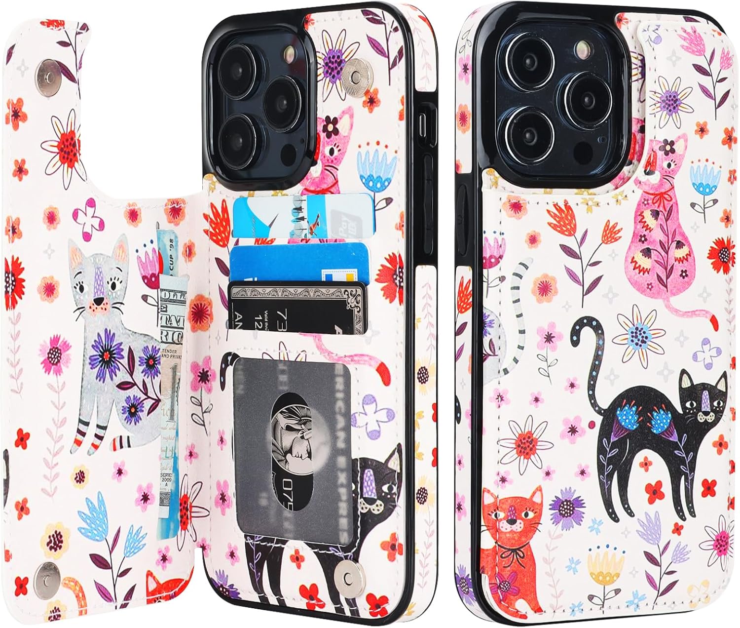 HAOPINSH Funda tipo cartera para iPhone 14 Pro Max con soporte para tarjetas, diseño de mascotas en la parte trasera de piel sintética, ranuras para