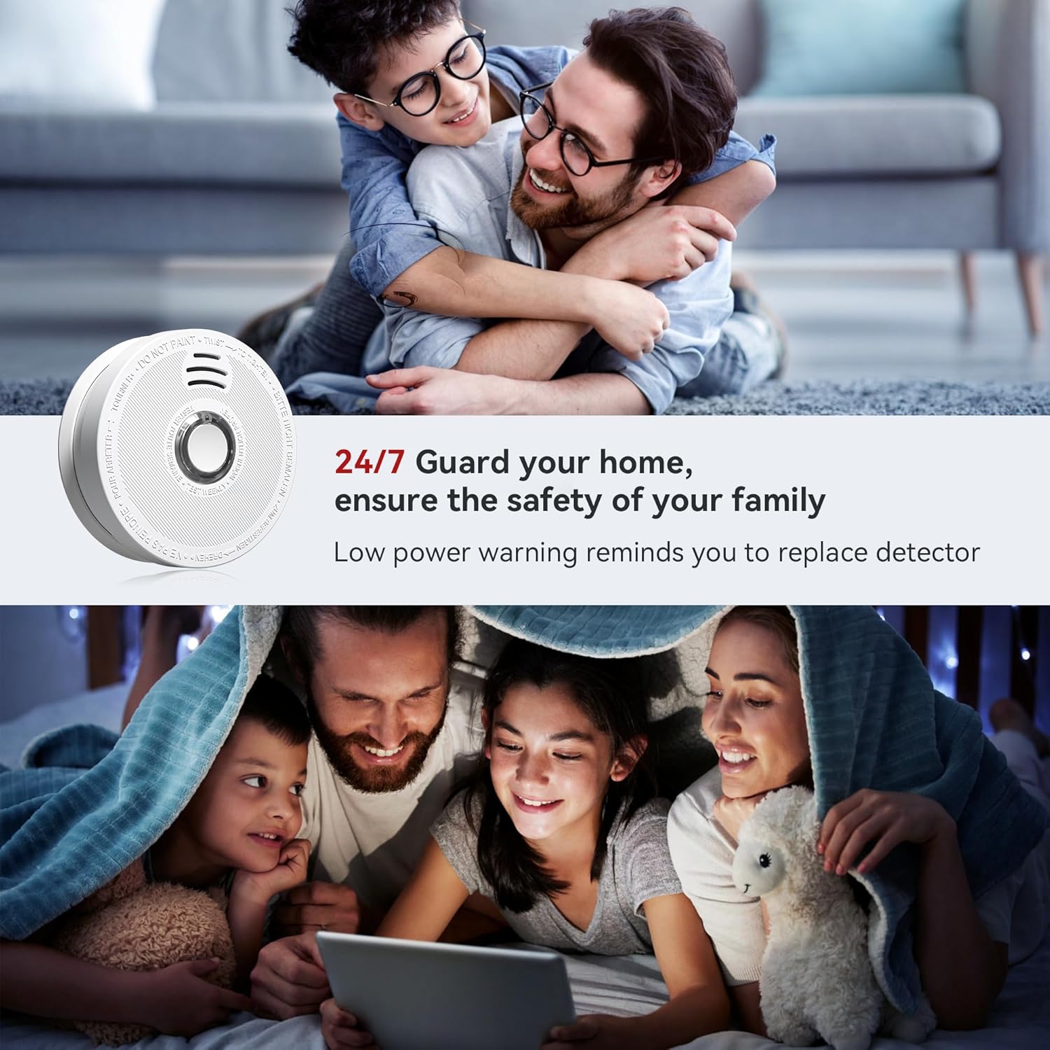 Detectores de humo con sensor fotoeléctrico, alarma de humo con botón de pruebasilencio y advertencia de batería baja, detectores de humo para el