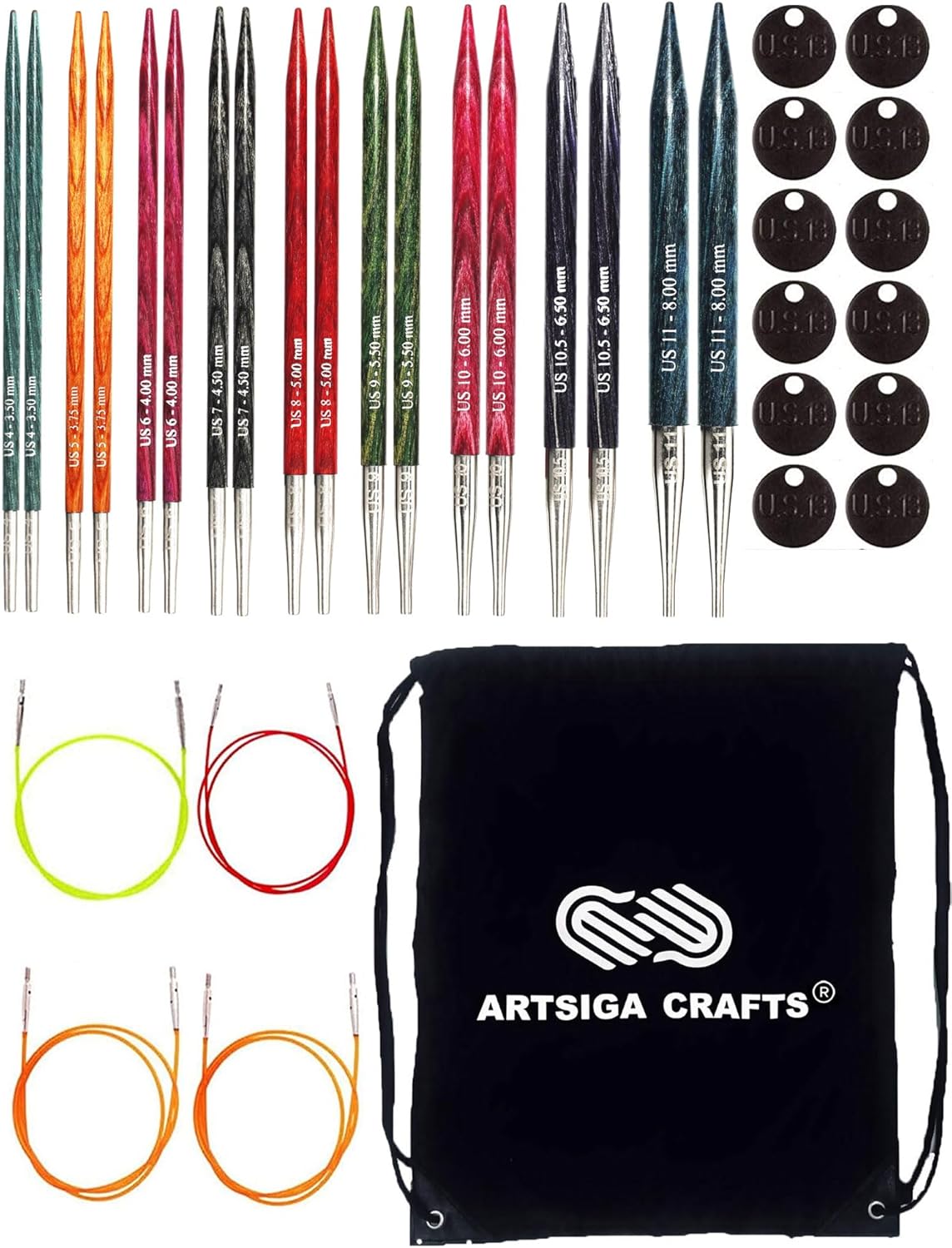 Knitter’s Pride Dreamz 200601 – Juego de agujas de tejer intercambiables de lujo, con 1 bolsa de proyectos Artsiga Crafts