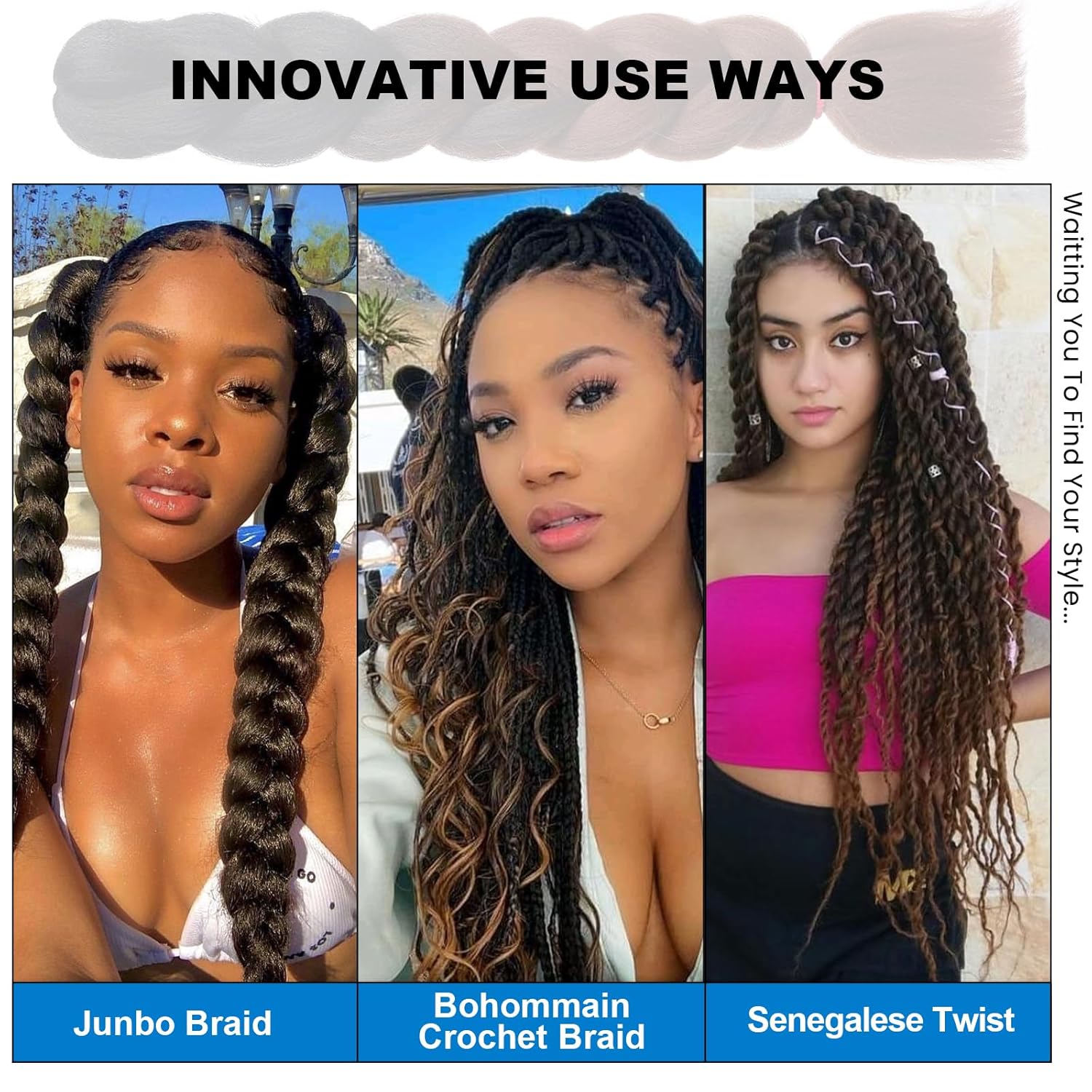 EMMOR Extensiones de cabello trenzado jumbo de 24 pulgadas, fibra sintética de alta temperatura, 6 piezas de trenzas de caja, trenzas trenzadas de