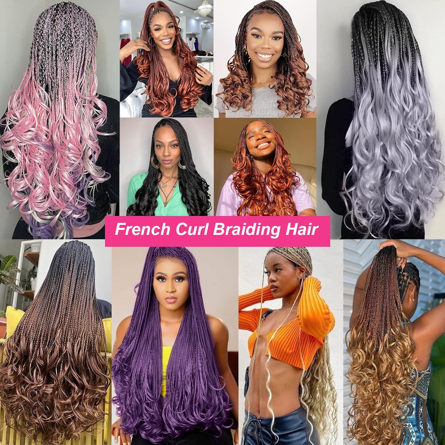 Unionbeauty – Cabello trenzado francés de 22 pulgadas, ondulado con volumen, cabello rizado preestirado, trenzas francesas, 8 paquetes de trenzas