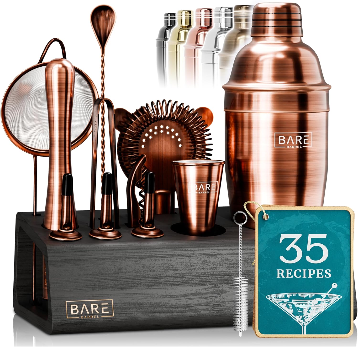 BARE BARREL Mixology Bartender Kit Bar Set  Juego de coctelera de 14 piezas  Herramientas de mezcla de Martini Barware para el hogar  Incluye 35