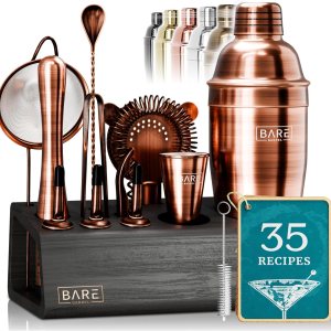 BARE BARREL Mixology Bartender Kit Bar Set  Juego de coctelera de 14 piezas  Herramientas de mezcla de Martini Barware para el hogar  Incluye 35 BARE BARREL Mixology Bartender Kit Bar Set  Juego de coctelera de 14 piezas  Herramientas de mezcla de Martini Barware para el hogar  Incluye 35