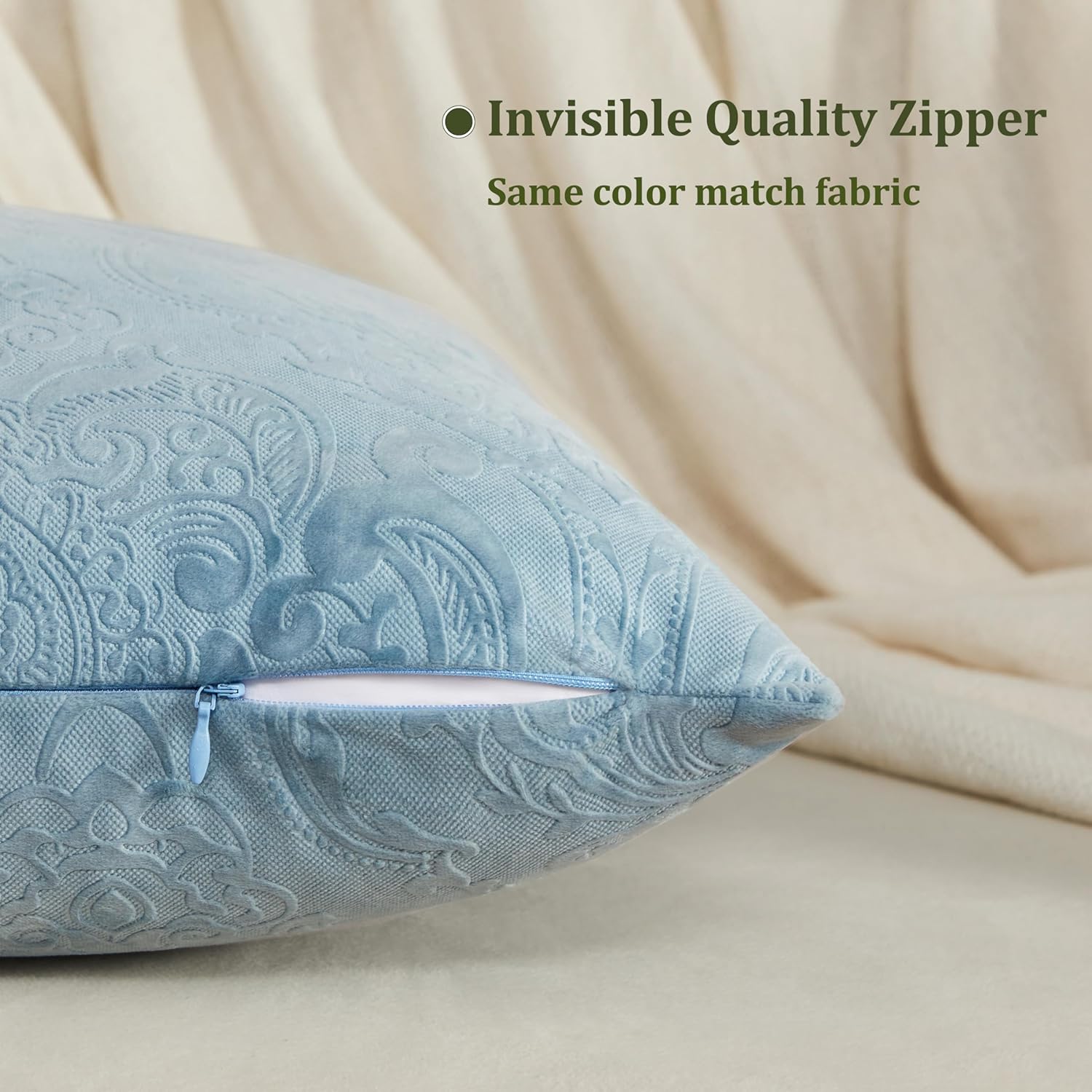 GIGIZAZA Fundas de almohada de terciopelo de 12 x 20 pulgadas, paquete de 2 piezas, almohadas lumbares decorativas color azul piedra con estampado