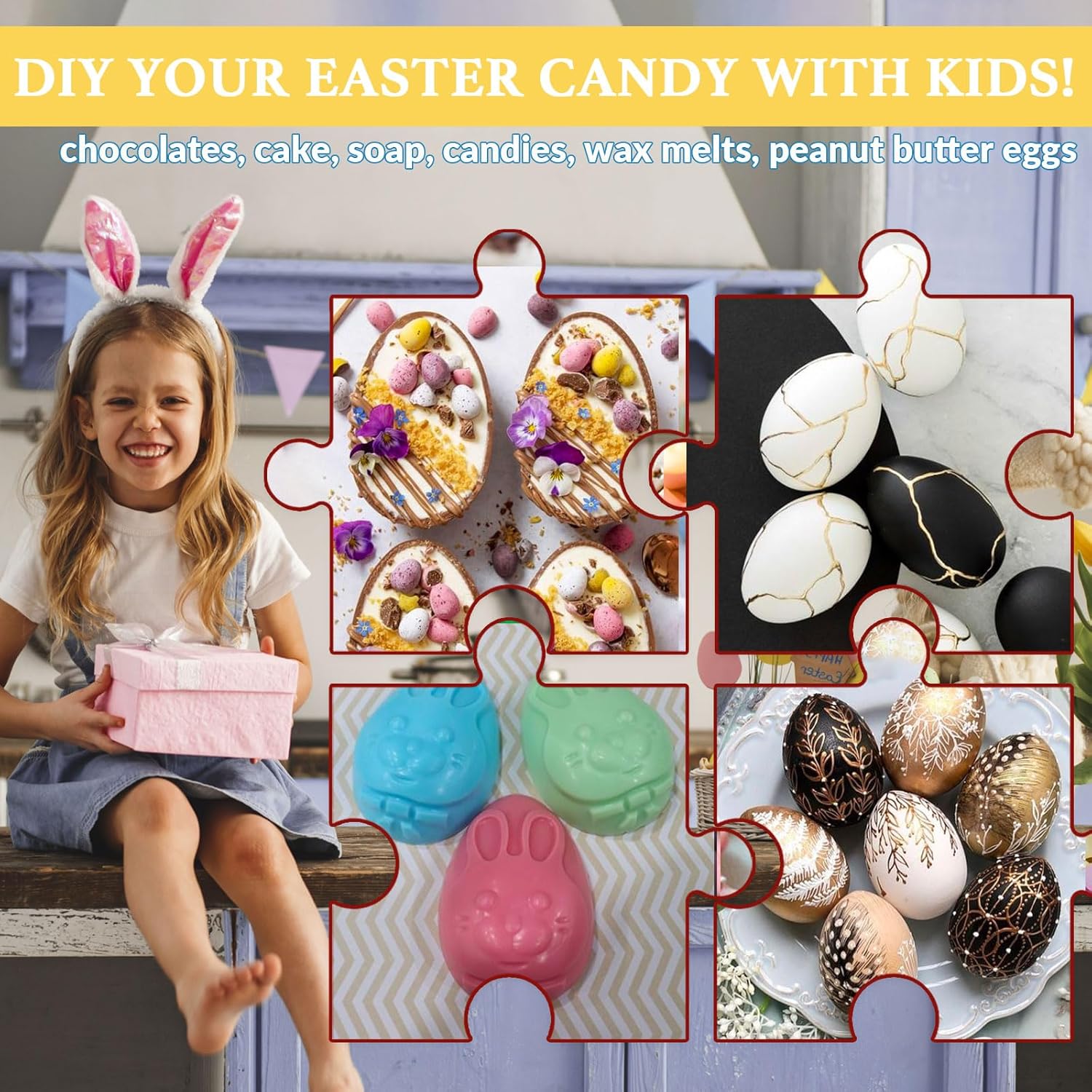 HKNMTT Moldes de silicona para huevos de Pascua con forma de 3.5 pulgadas, paquete de 2 moldes de chocolate para hornear, antiadherentes, sin BPA,