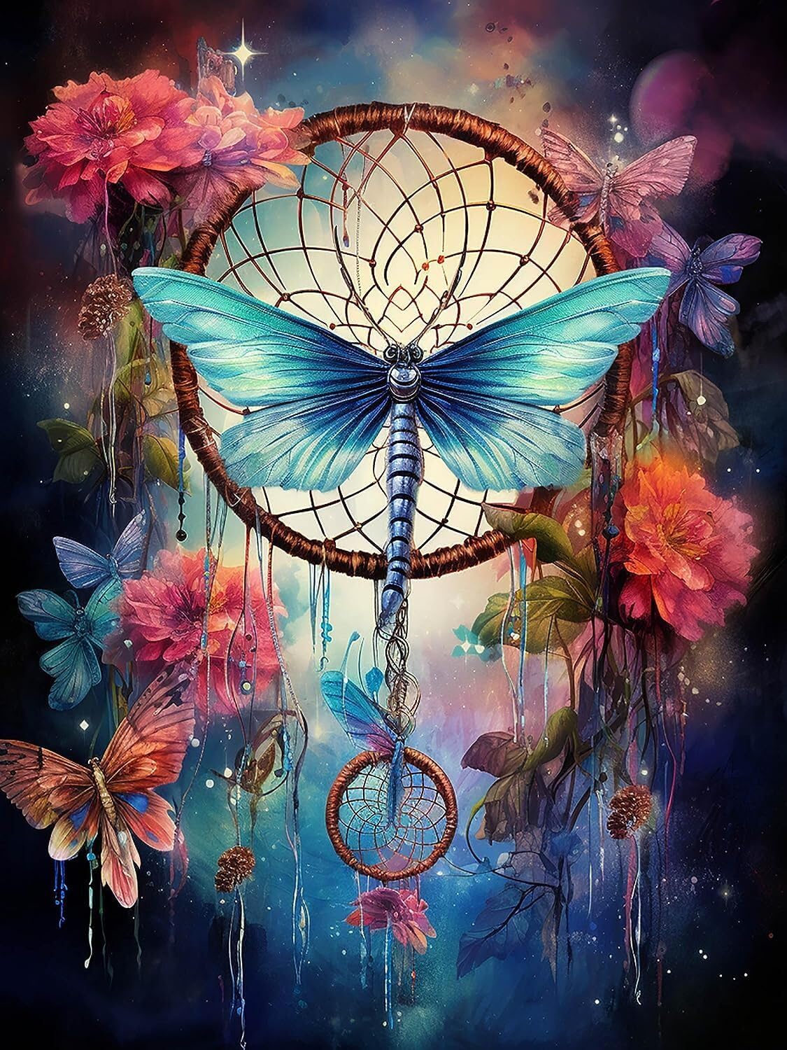 Sunature 5D Cuadrado Completo Diamante Redondo Pintura Arte Libélula Sueños Persiguiendo Diamantes Kits de Pintura 50X70cm (19.7″ X27.6″) (Taladro