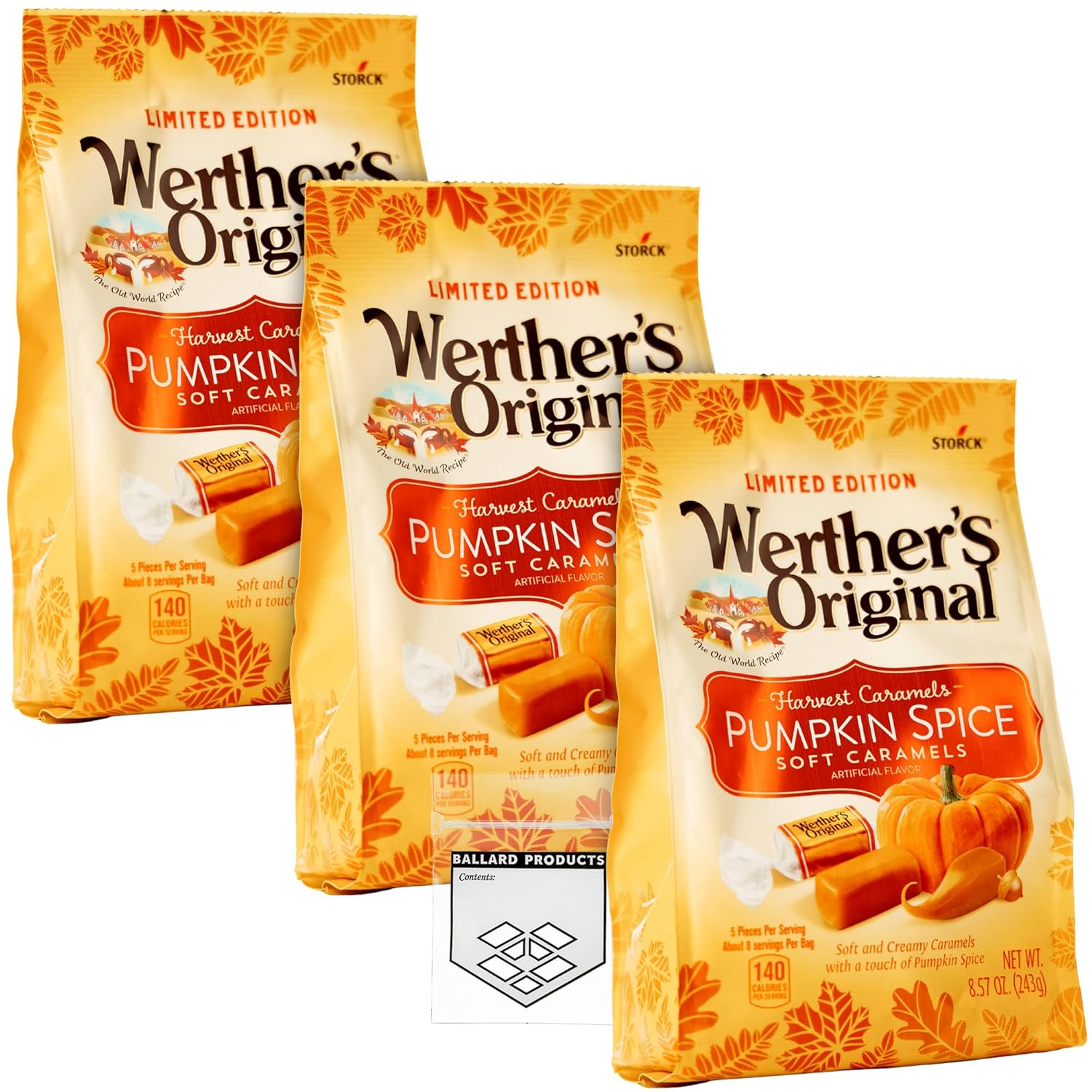 Werthers – Caramelos suaves originales de especias de calabaza a granel paquete de 3 bolsas  Caramelo suave Werthers  Caramelos suaves de especias