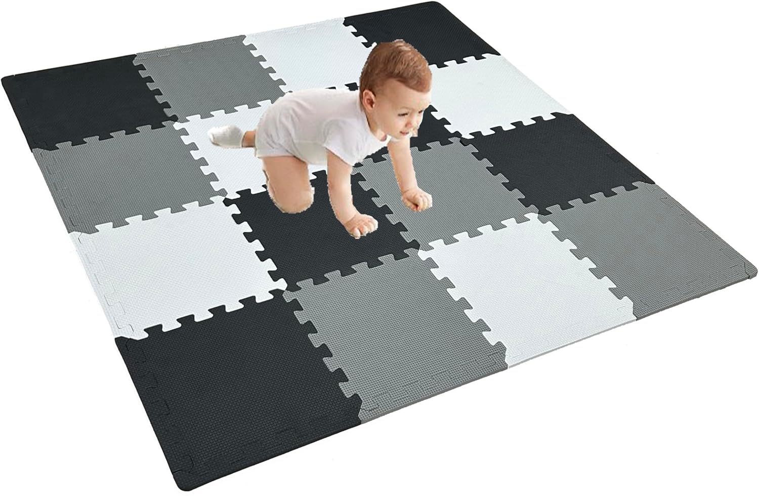Tapete de juego de espuma de 16 piezas con borde, azulejos entrelazados, azulejos de espuma para niños, tapete de juego de rompecabezas, tapetes de