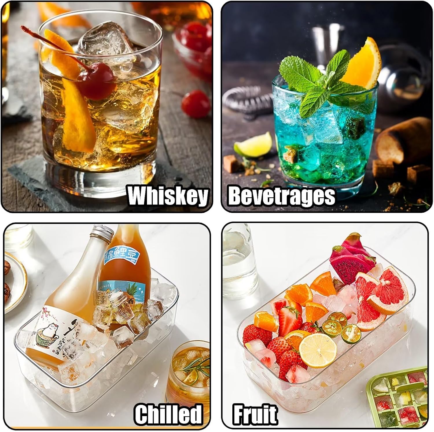 Bandeja para cubitos de hielo con tapa y contenedor para congelador, bandeja para cubitos de hielo de 64 cubos, apilable, de fácil liberación,
