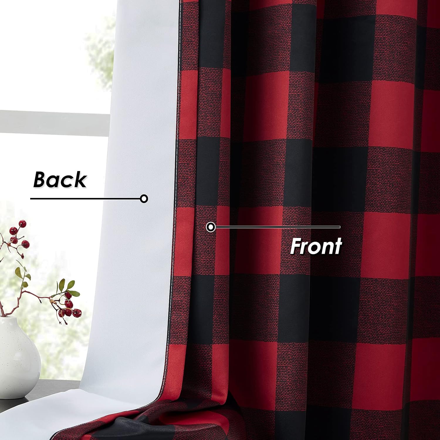 Melodieux Cortinas opacas a cuadros de búfalo de 63 pulgadas de largo para dormitorio, sala de estar, cortinas con ojales para oscurecer la