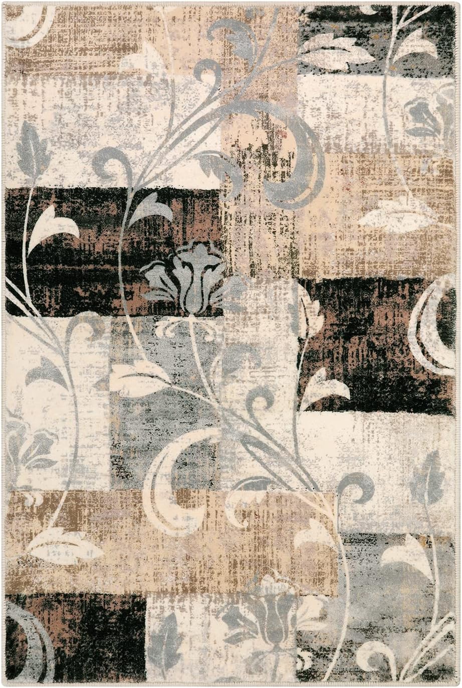 Lahome Alfombra moderna geométrica pequeña, lavable, suave, de 2 x 3 pies, para entrada, antideslizante, diseño de retazos florales, envejecida,