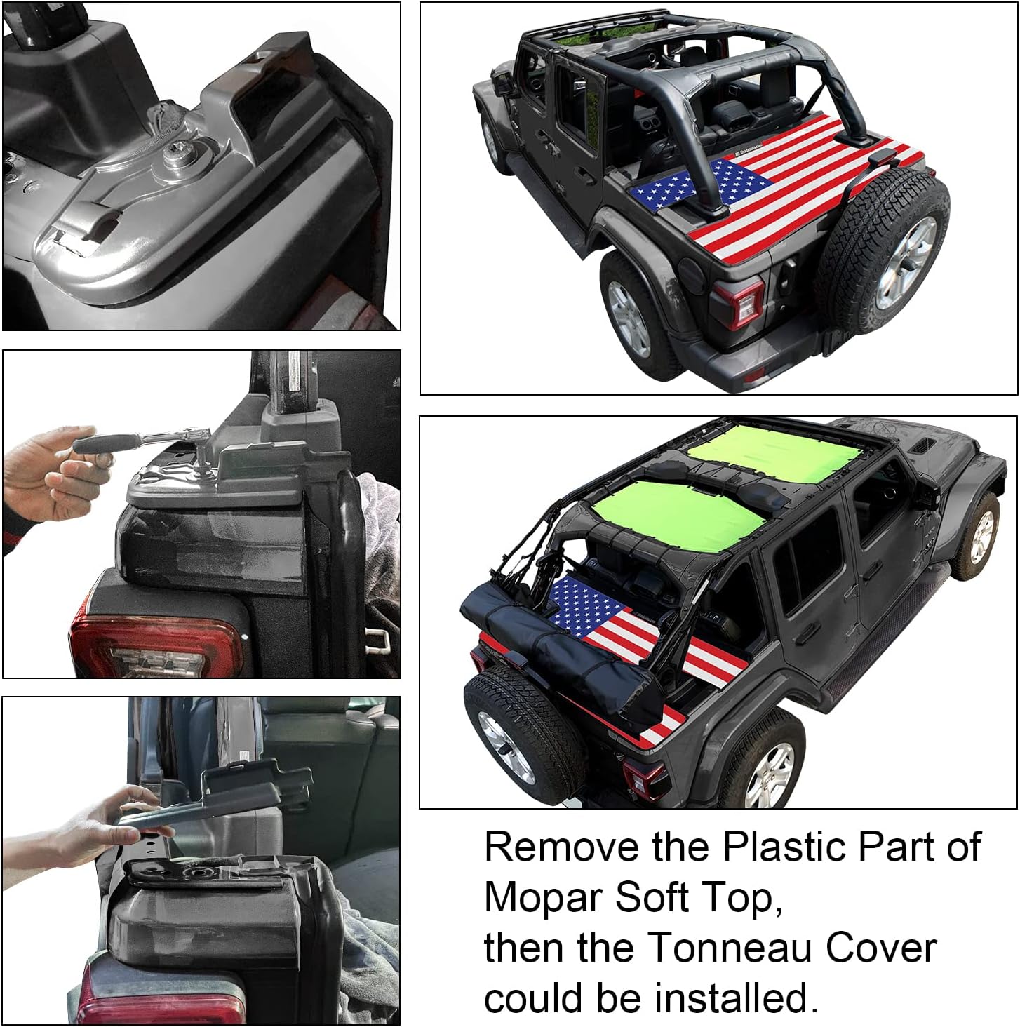 Shadeidea Cubierta Tonneau compatible con Jeep Wrangler Cargo Cover JL 4 puertas JLU (2018-actual) cubierta trasera del maletero negro  Bandera
