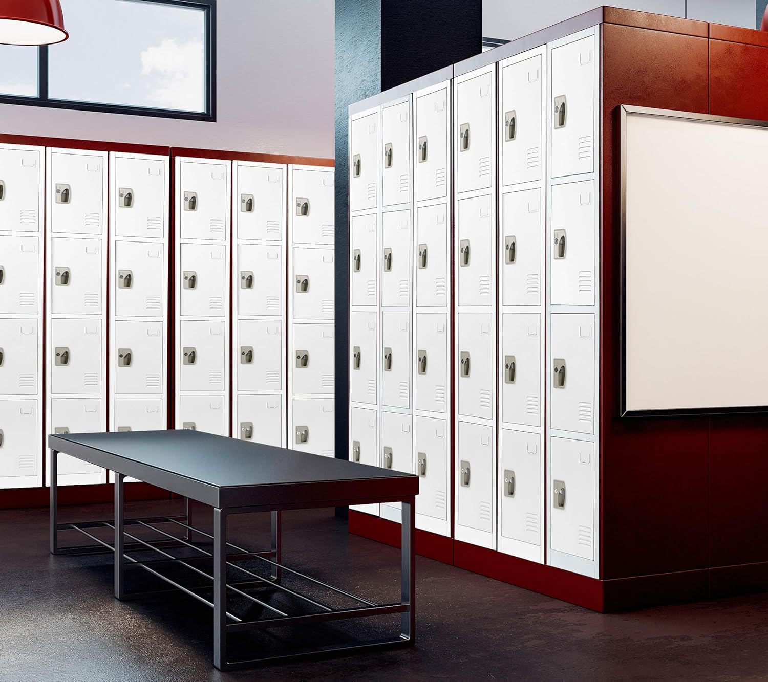 AdirOffice Armario escolar grande con 4 puertas y 4 ganchos, armario de almacenamiento de metal ideal para escuela, garaje, armarios de oficina (4