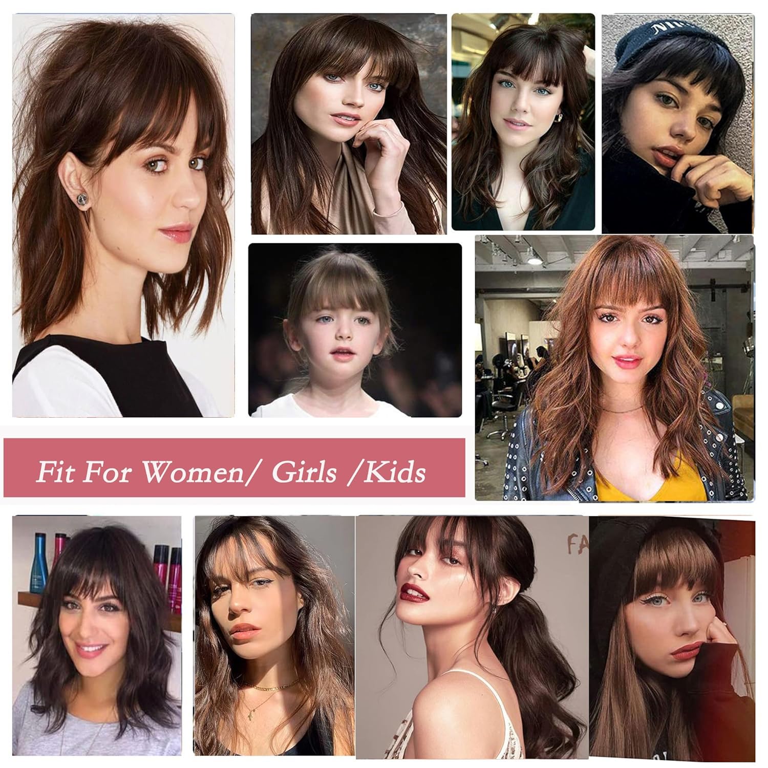 Sinroy – Flequillo con clip para niñas, pelucas de cortina de cabello humano, extensiones de cabello natural corto con sienes, flequillo de aire