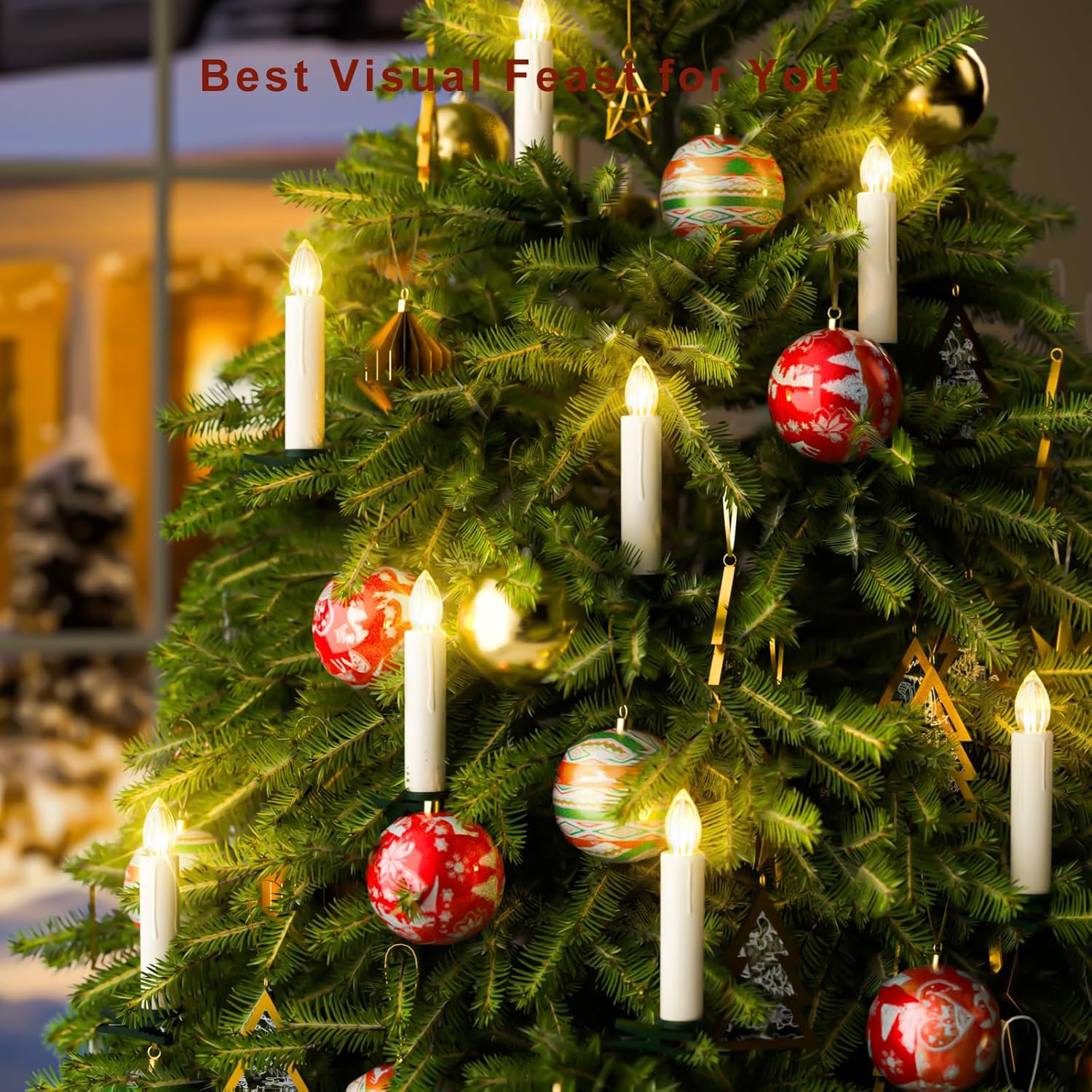 Annxrenn 10 velas de Navidad para ventana, funciona con pilas, sin llama, con temporizador y clips remotos, luz blanca cálida para decoración de