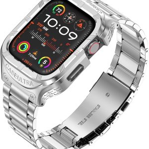 Caja y correa de acero inoxidable para Apple Watch Band de 1.772 pulgadas, 1.732 pulgadas, 1.654 pulgadas, funda metálica militar para Apple Watch Caja y correa de acero inoxidable para Apple Watch Band de 1.772 pulgadas, 1.732 pulgadas, 1.654 pulgadas, funda metálica militar para Apple Watch