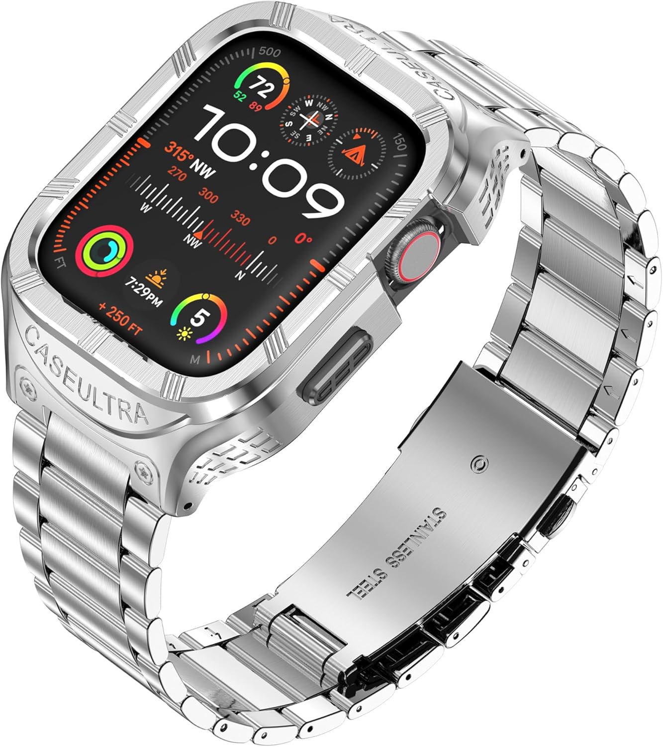 Caja y correa de acero inoxidable para Apple Watch Band de 1.772 pulgadas, 1.732 pulgadas, 1.654 pulgadas, funda metálica militar para Apple Watch