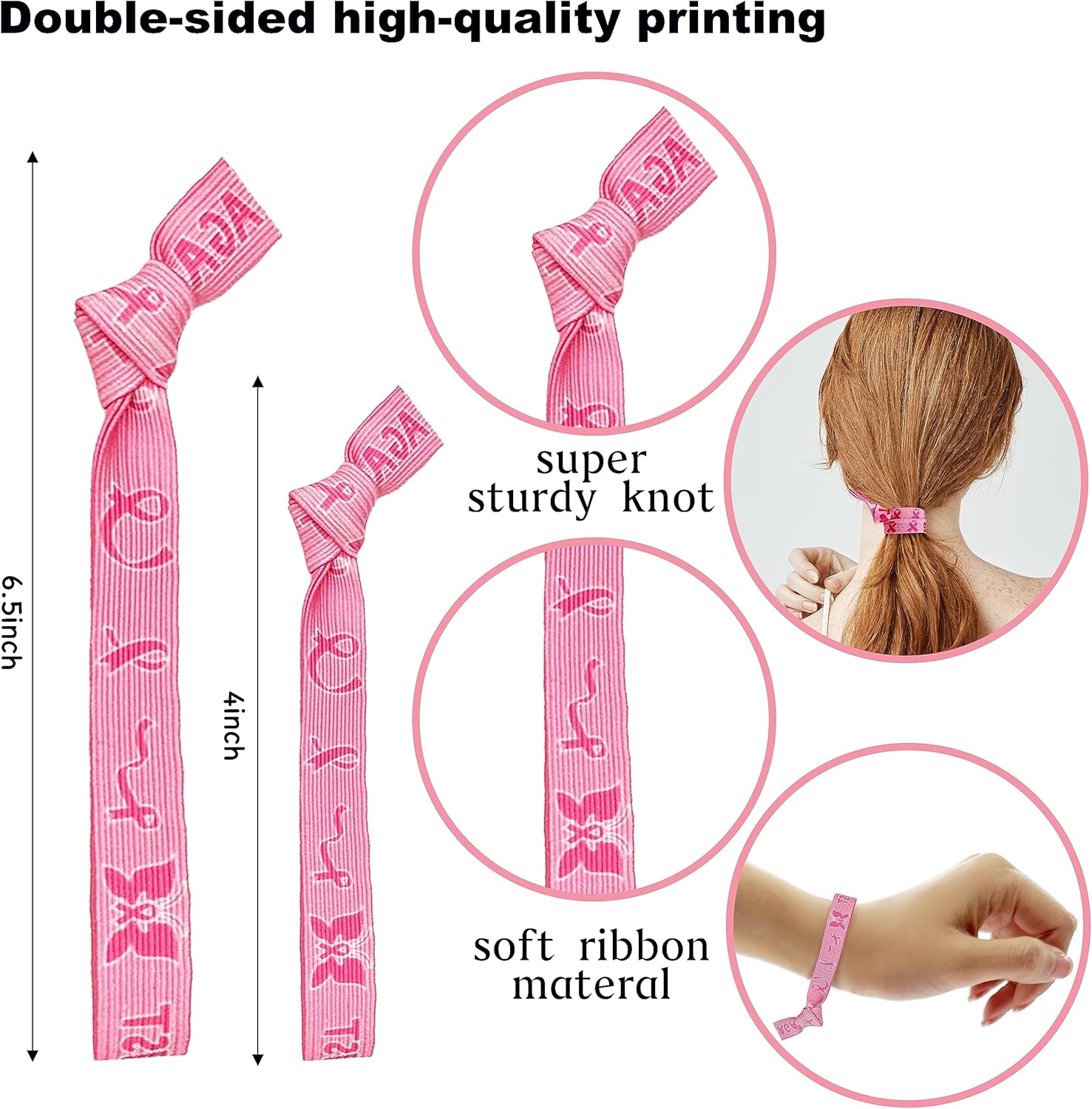 90 piezas de accesorios de concientización sobre el cáncer de mama, bandas elásticas para el cabello, insignias de botones, regalos para mujeres y