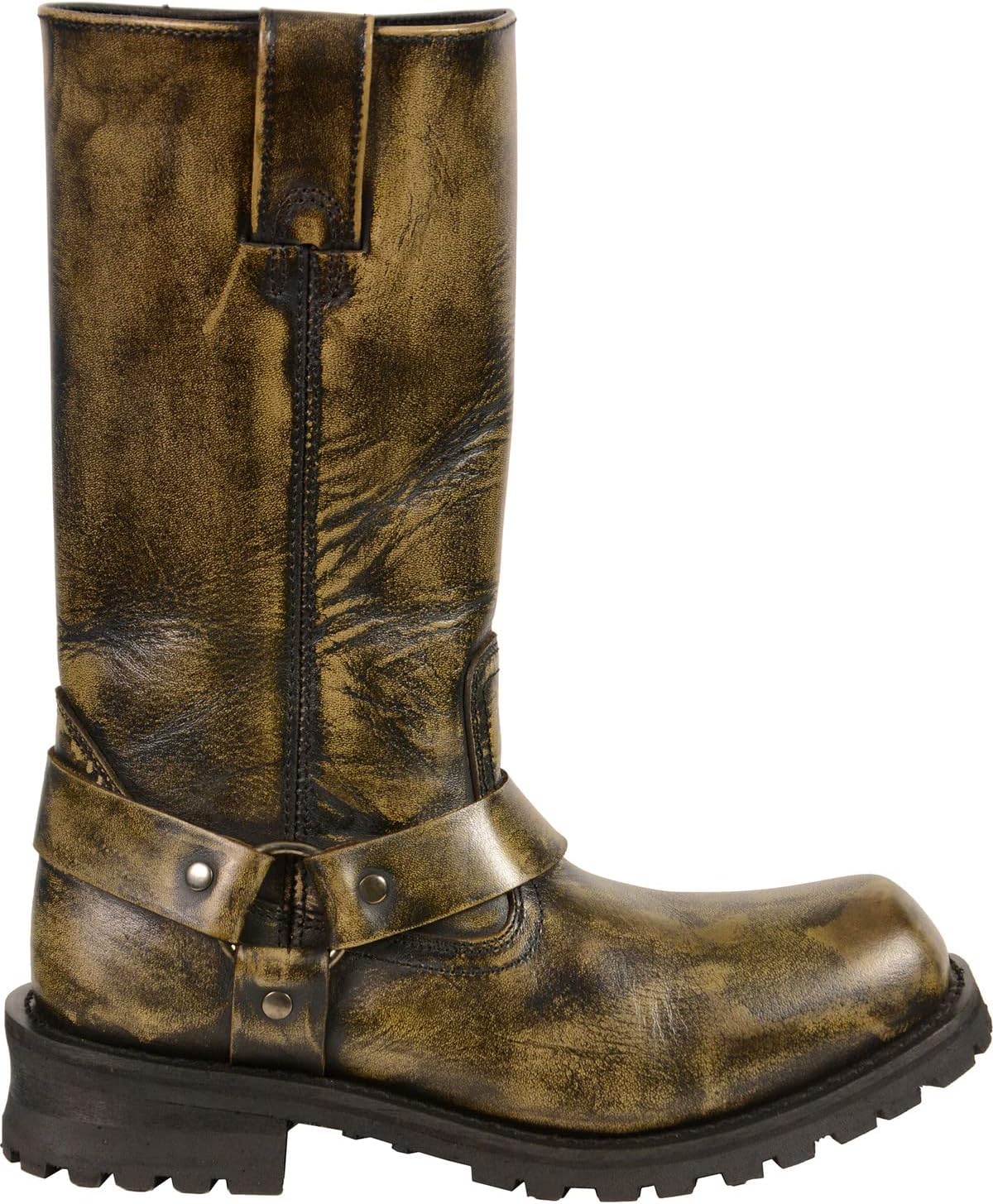 Milwaukee Leather MBM9005W – Botas clásicas con punta cuadrada para hombre, color marrón envejecido y ancho ancho, de 11 pulgadas