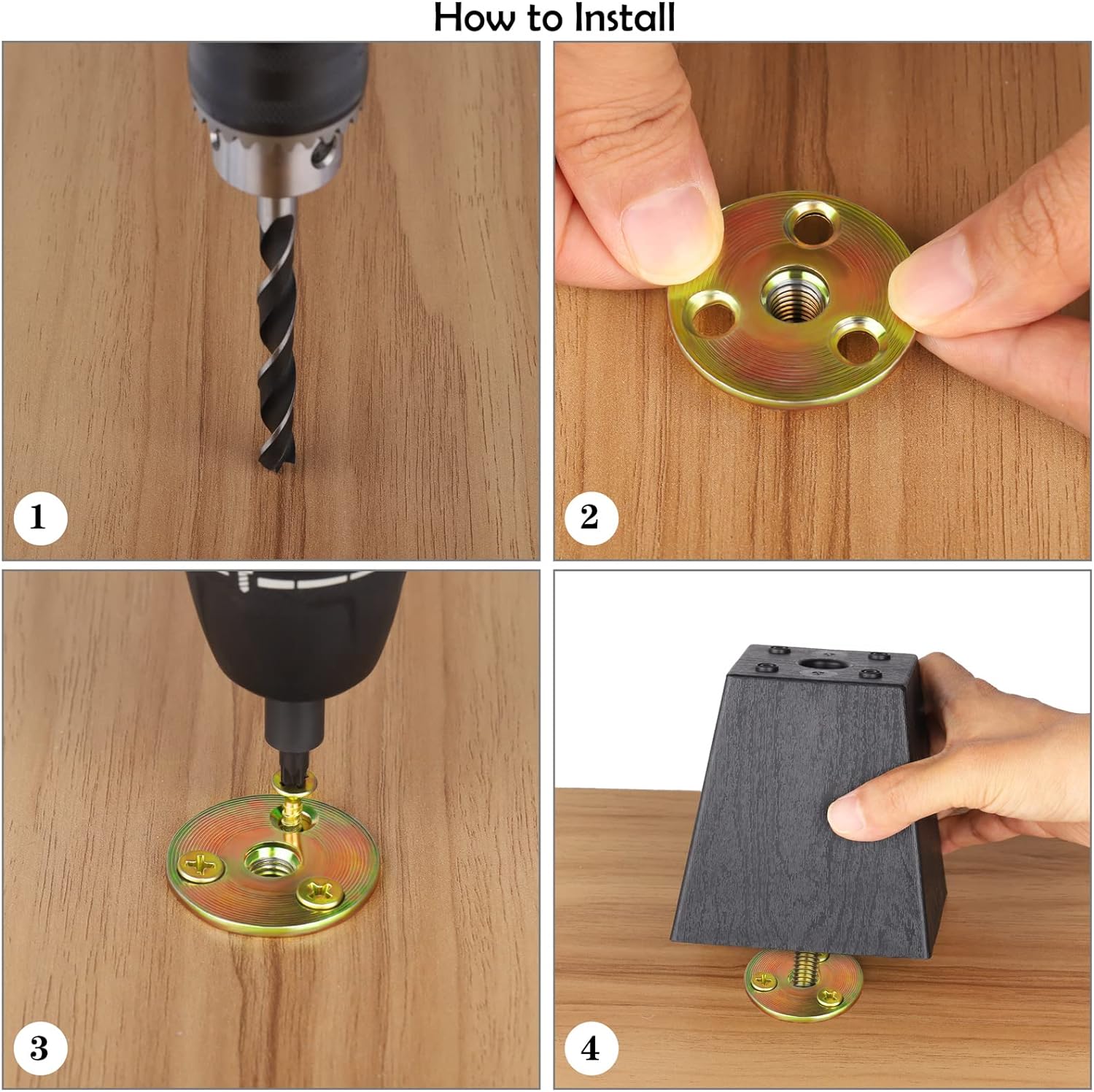 TURSTIN Paquete de 8 patas de plástico para muebles de 4 pulgadas, patas cuadradas cónicas para sofá con tornillos en T para patas, sofás, sillas,