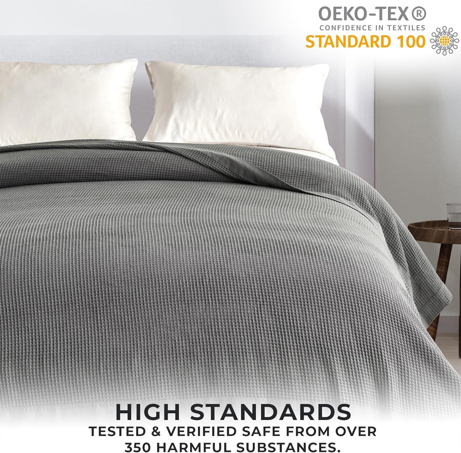 Great Bay Home Manta tamaño individual 100 % algodón con tejido de gofre, ligera y transpirable, suave y versátil, perfecta para usar en capas,