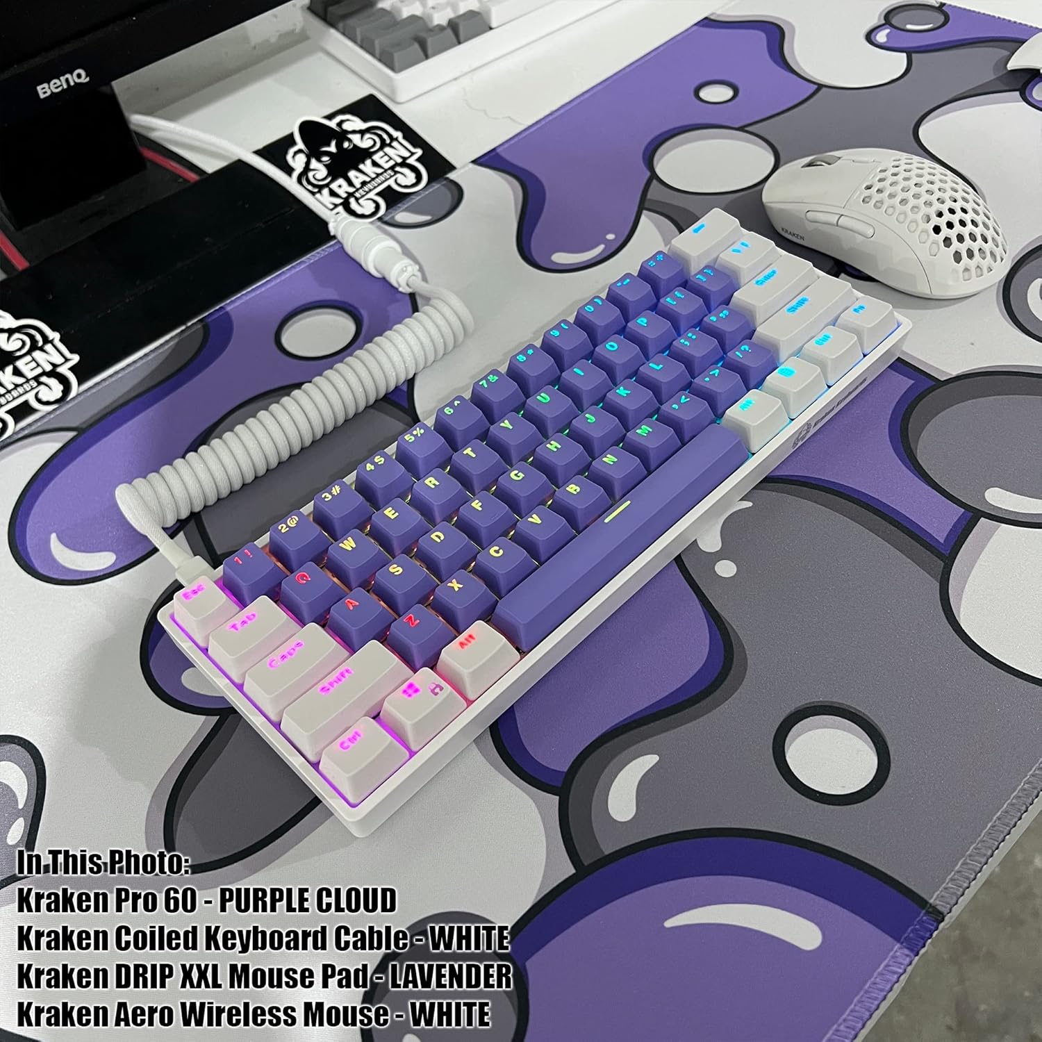 Kraken Keyboards DRIP Edition XXL – Alfombrilla de mouse para juegos morado y blanco, alfombrilla de mouse artesanal profesional, alfombrilla de