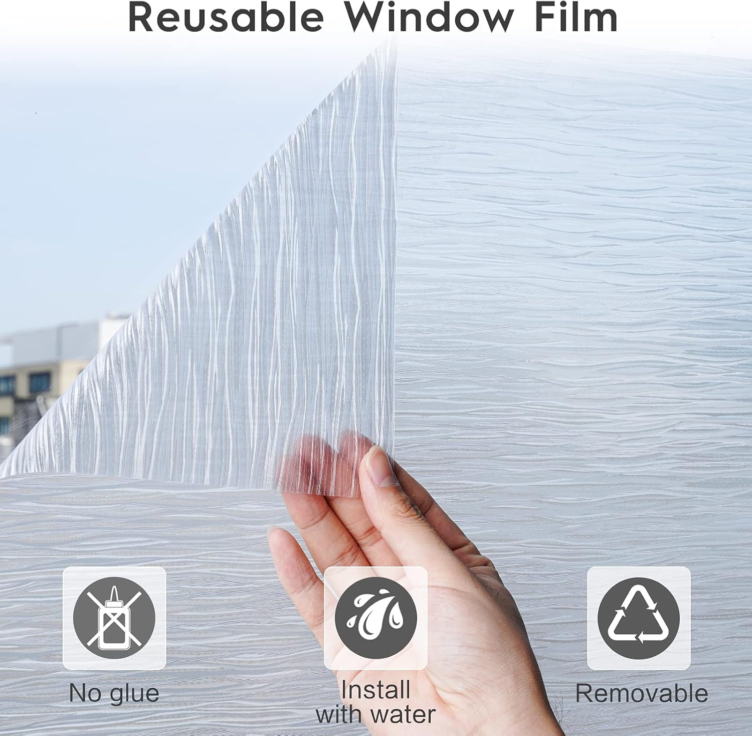 rabbitgoo Película de privacidad para ventana, película de vidrio esmerilado, película extraíble de vinilo para ventanas, bloqueo UV, autoestática,