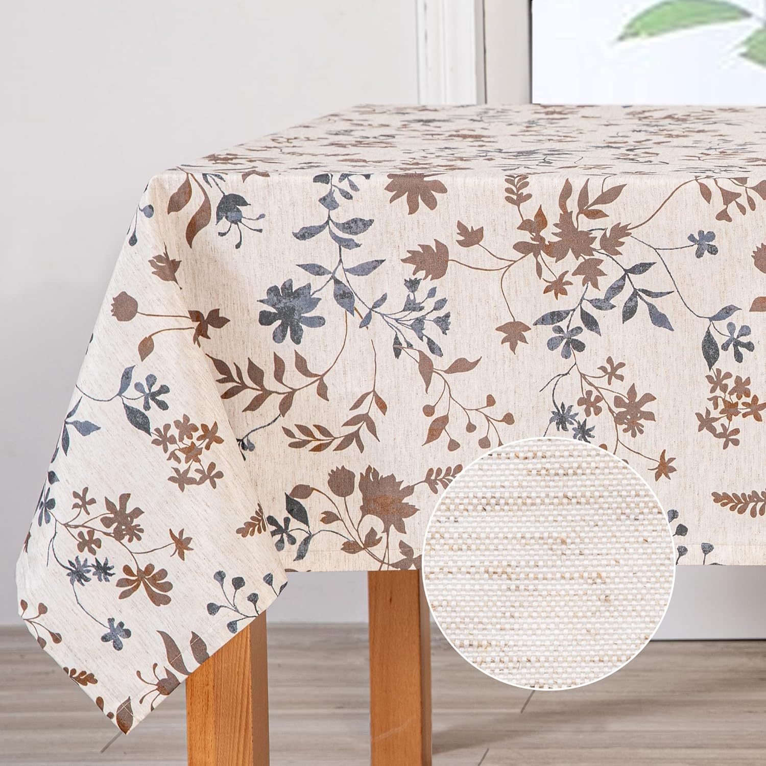 MYSKY HOME Mantel rústico clásico de tela de lino con estampado de hojas marrones, impermeable, decoración de granja, 60 x 102 pulgadas,