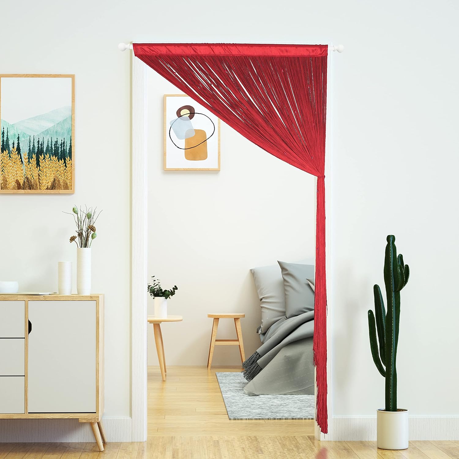 YaoYue Cortina de cuentas para puerta, con borlas, cuentas para colgar con flecos, hippie y divisor de habitación, ventana, pasillo, entrada,