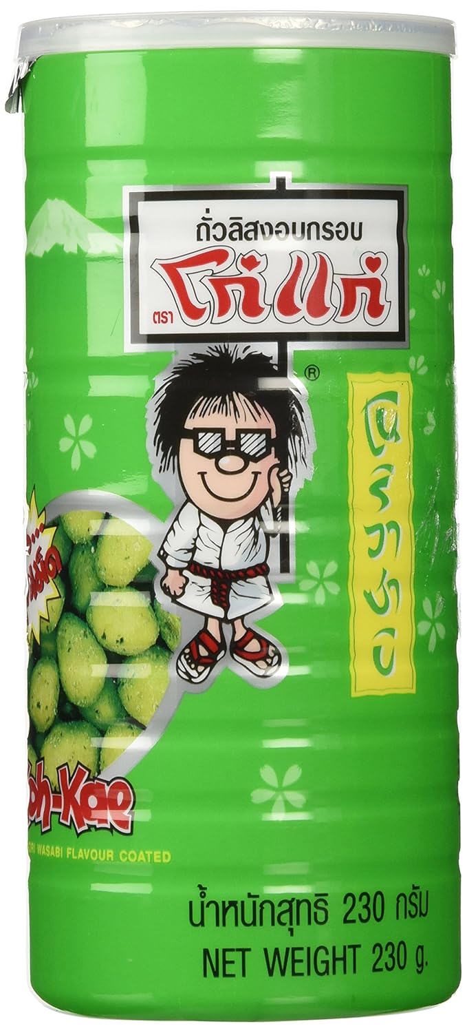 KOH KAE Cacahuetes Wasabi. Galletas saladas, cacahuetes, nori, sabor Wasabi 230 G  latas fabricadas en Tailandia