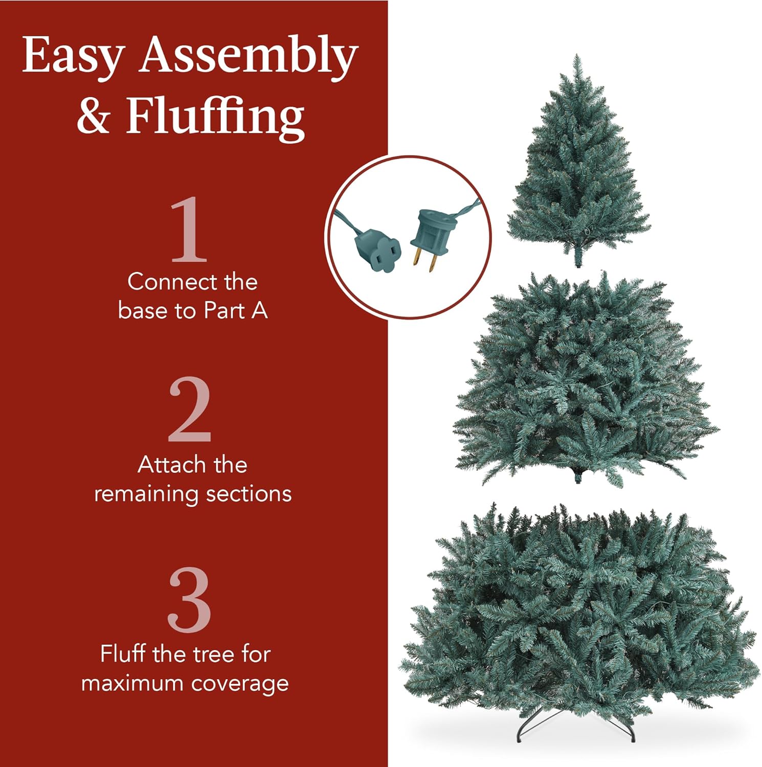 Best Choice Products Árbol de Navidad de abeto azul preiluminado de 6 pies, decoración artificial con bisagras completas, decoración navideña con