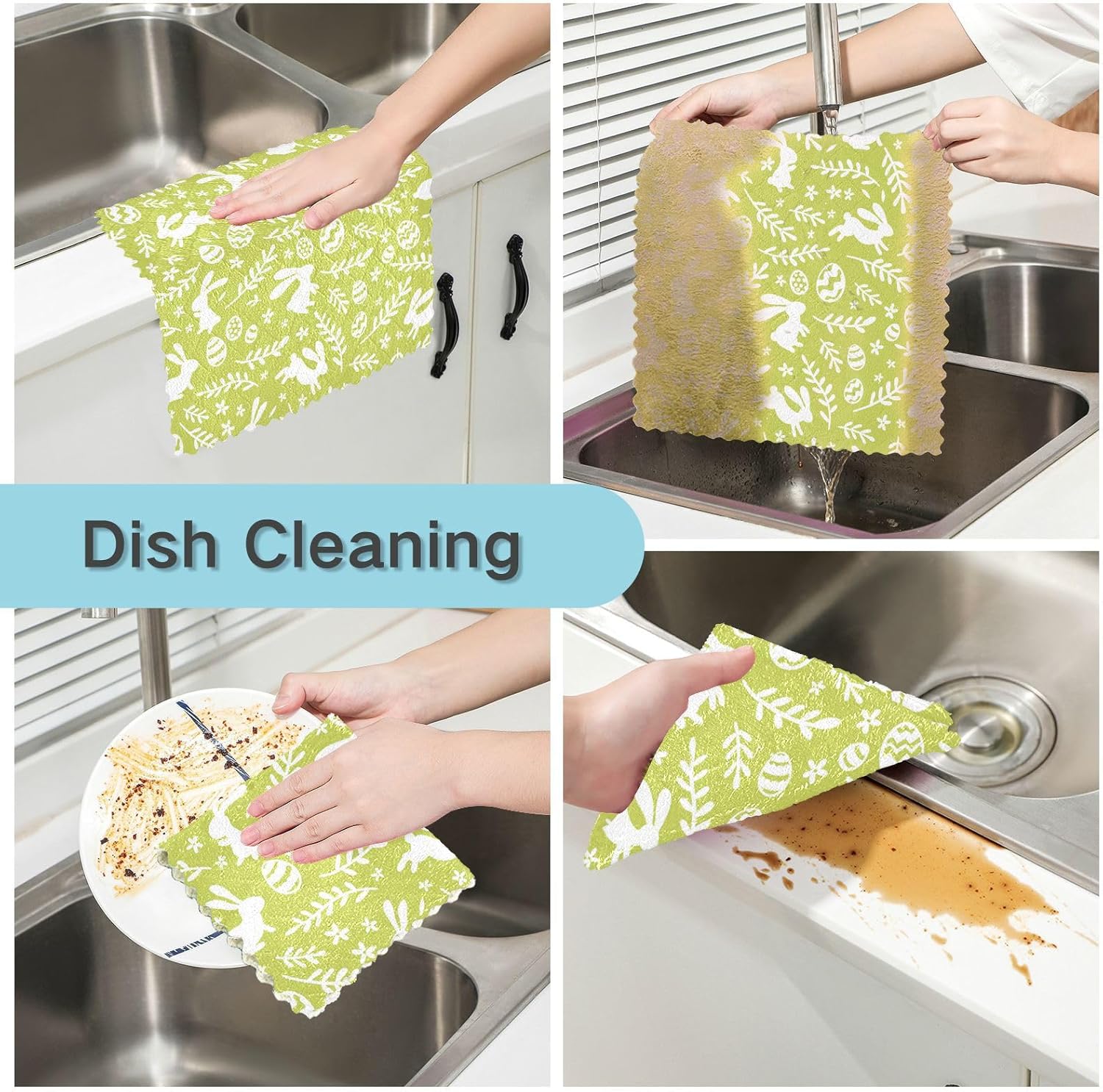 Cute Bunny Rabbit Happy Easter Cotton Decor Kitchen Towel Microfiber Quick Dry Set of 6 Kitchen Tea Towels for Restaurant Coffee