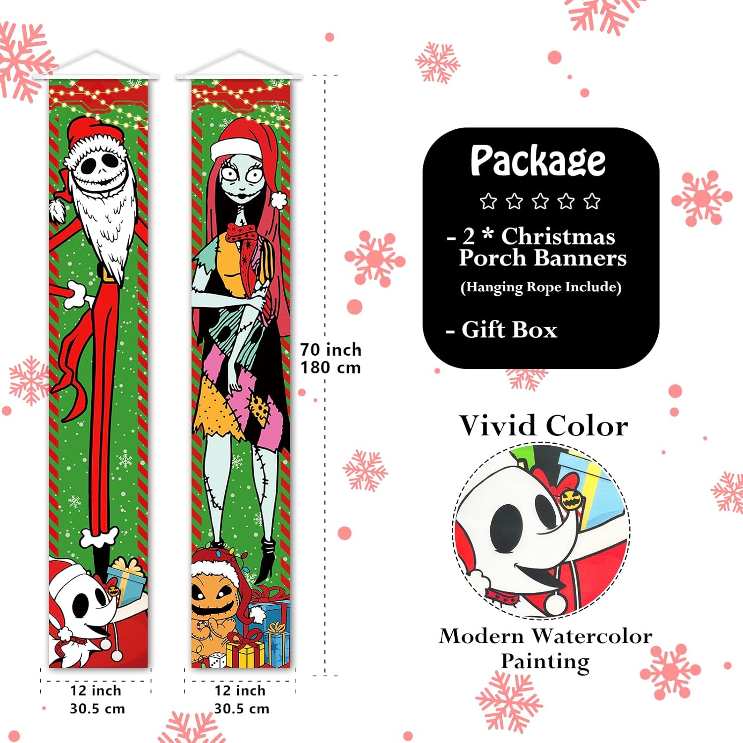 Jack Sally Banners – Letreros para porche, decoración de Navidad, pesadilla, decoración de Navidad, fiesta al aire libre