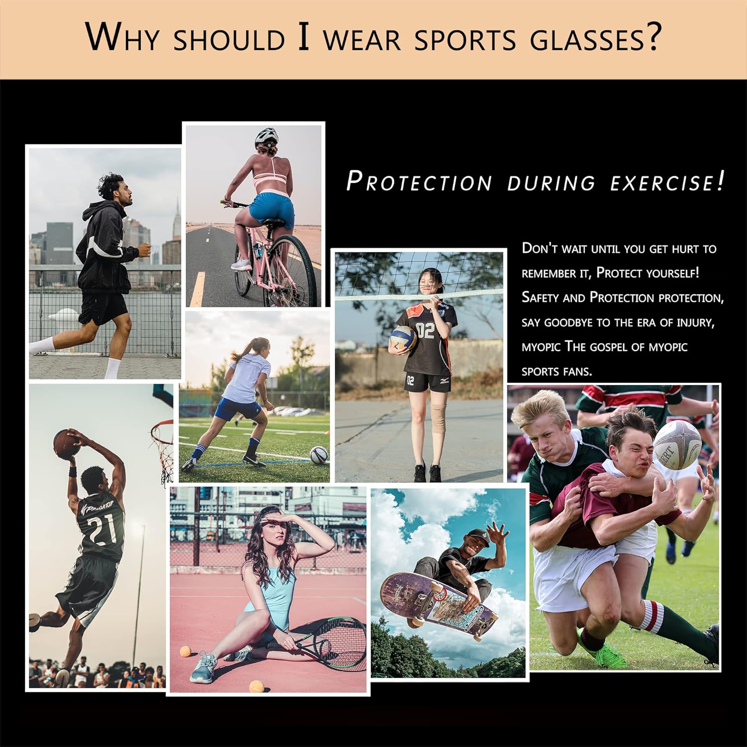 Sport Glasses for Men Women Basketball Soccer Football Sport Goggles Anti Fog Shock Collision Wearable Glasses