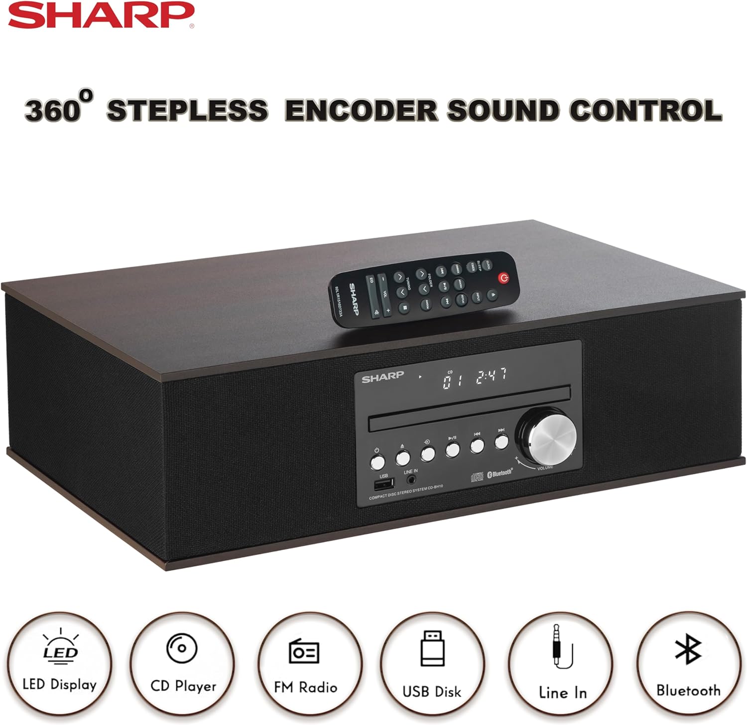 Sharp CD-BH10 – Sistema de altavoces de madera, reproductor de CD y reproductor de CD, estilo vintage, aspecto retro, micro componente, inalámbrico,