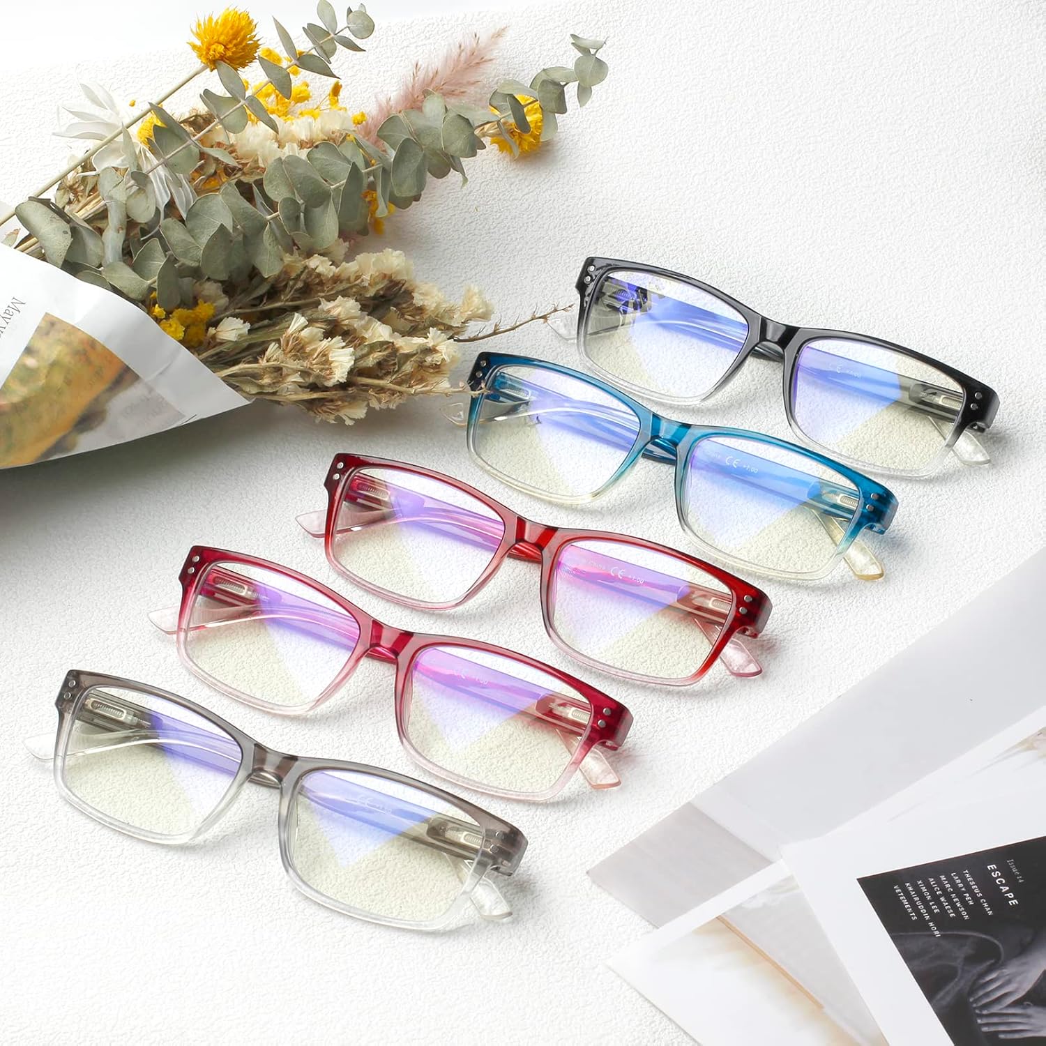 JOSCHOO Paquete de 5 lentes de lectura con bloqueo de luz azul, antifatiga ocular, lentes de lectura para computadora para mujeres y hombres