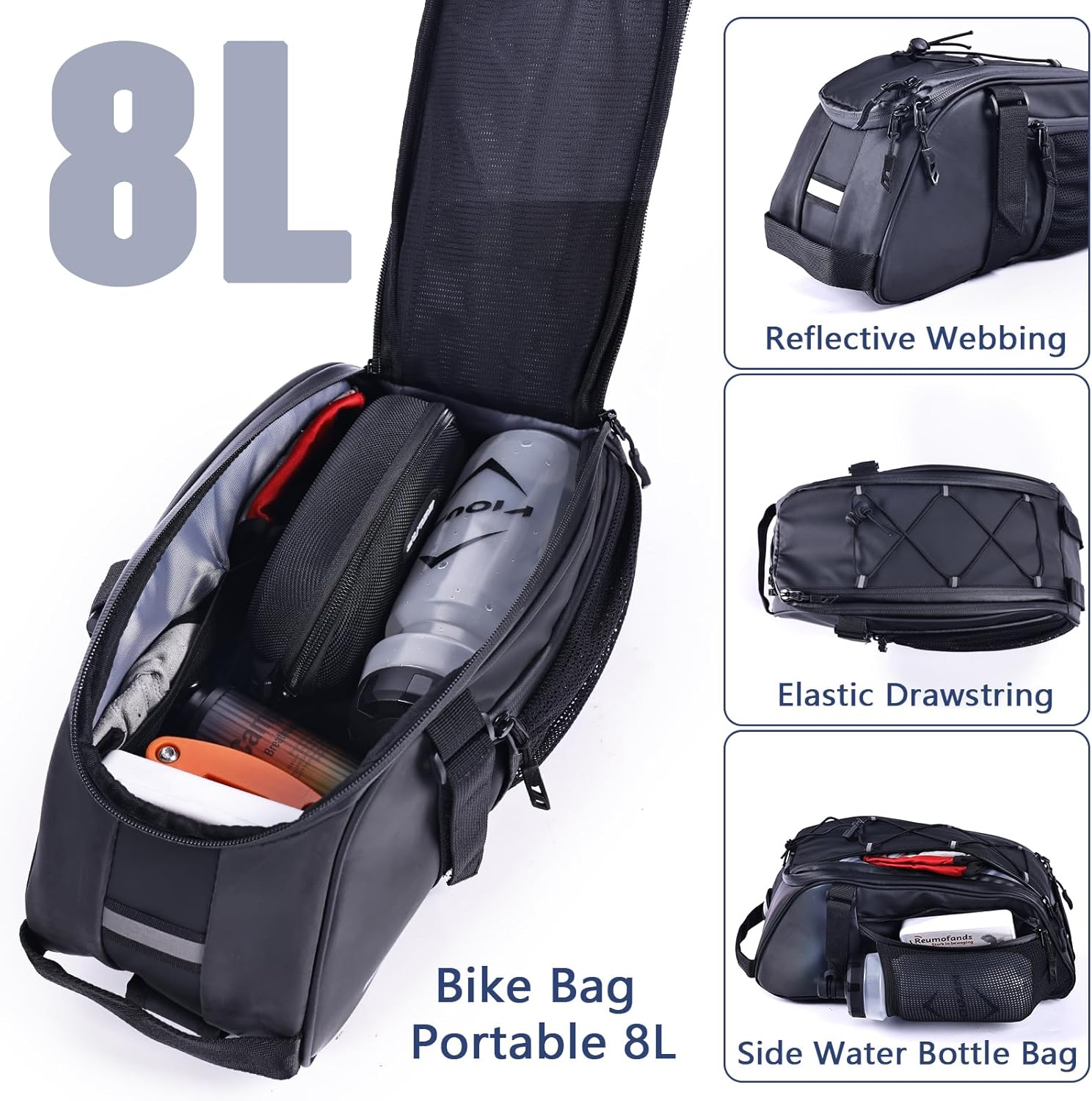 ZIMFANQI Bolsa trasera de bicicleta reflectante, resistente al agua, bolsa de almacenamiento para maletero de carga, bolsa de pecho de 8 litros de