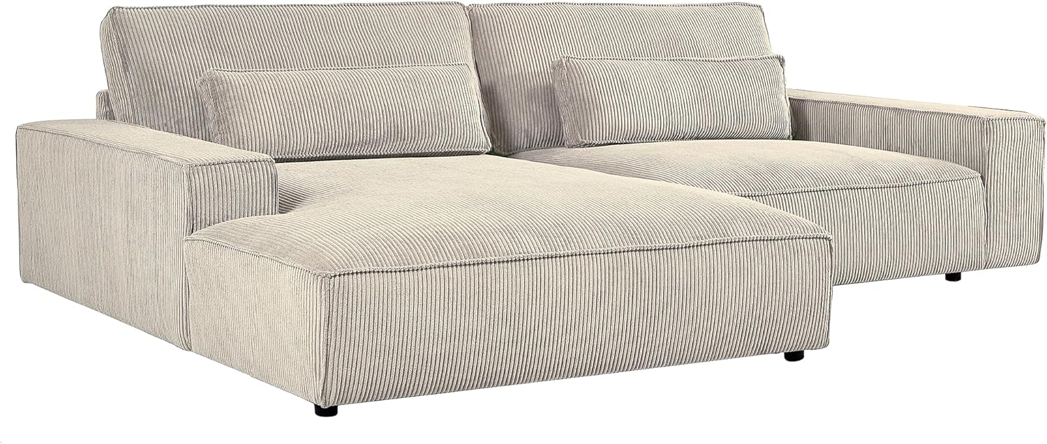 Luxe – Sofá modular de dos piezas de gran tamaño para sala de estar, sofá en forma de L con diván, tapizado con tela de pana, color beige, orientado