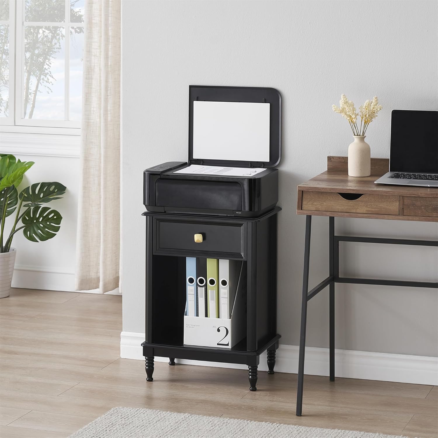GAOMON Juego de 2 mesitas de noche, mesa auxiliar para dormitorio, oficina, guardería, sala de estar, mesa auxiliar de madera con cajón de