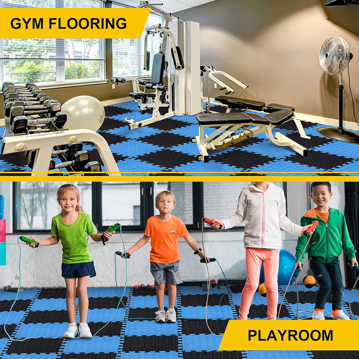 100 Pieces Foam Mats for Floor Covers 96 Sq Ft Puzzle Exercise Mat Square Interlocking Carpet Tiles with Border Protective Gym Floor Tiles For