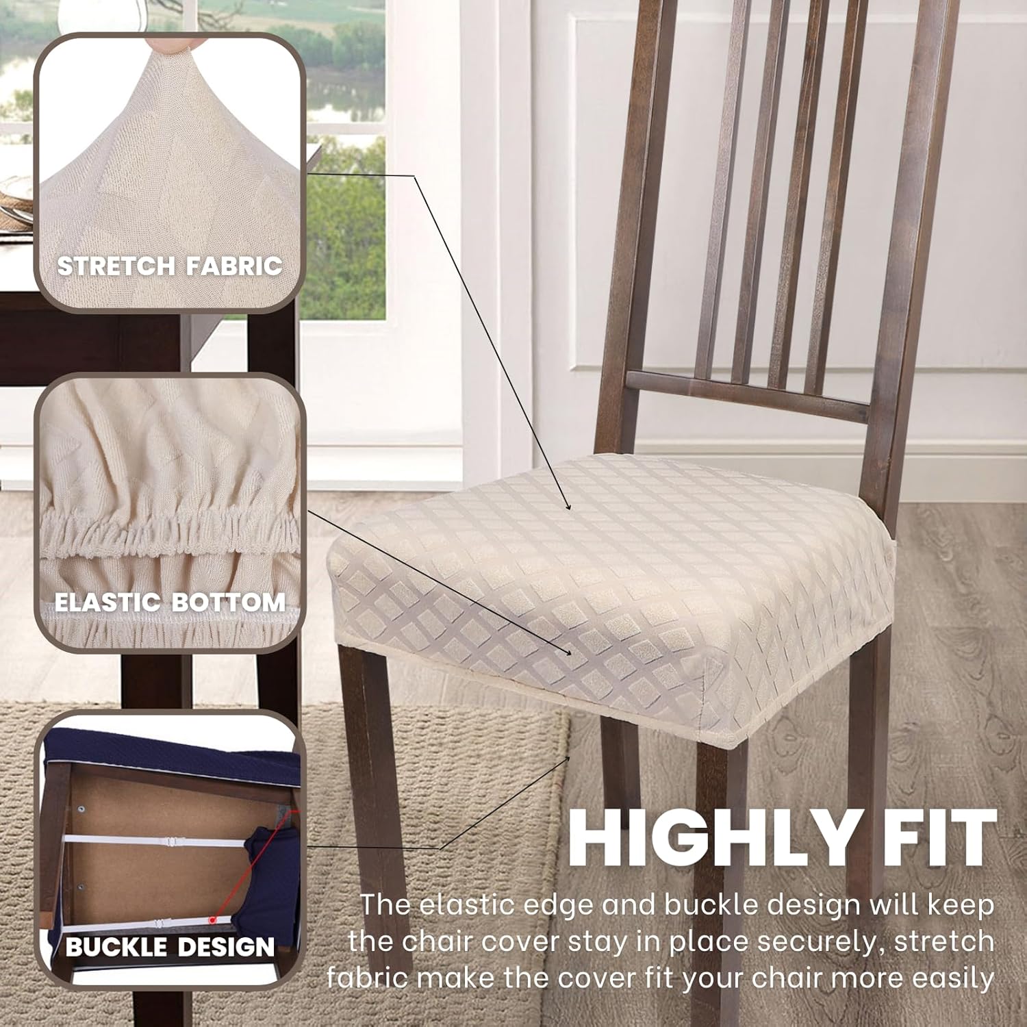 SearchI Juego de 6 fundas elásticas de asiento para sillas de comedor, suaves, extraíbles y lavables, para sillas de comedor, fundas protectoras de