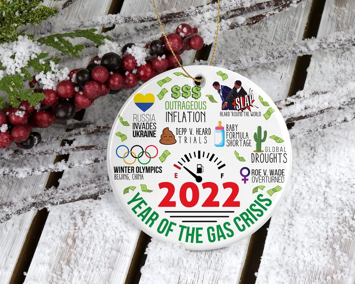 Adorno del año 2022  Adornos 2022  Adorno de Navidad 2022  Adorno de gas 2022  Decoración navideña para el hogar impresa en ambos lados