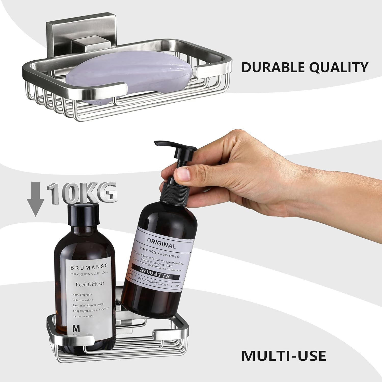 SEIDO Jabonera para pared de ducha, jabonera de acero inoxidable 304, jabonera montada en la pared, plato de baño y cocina, bandeja para jabón de