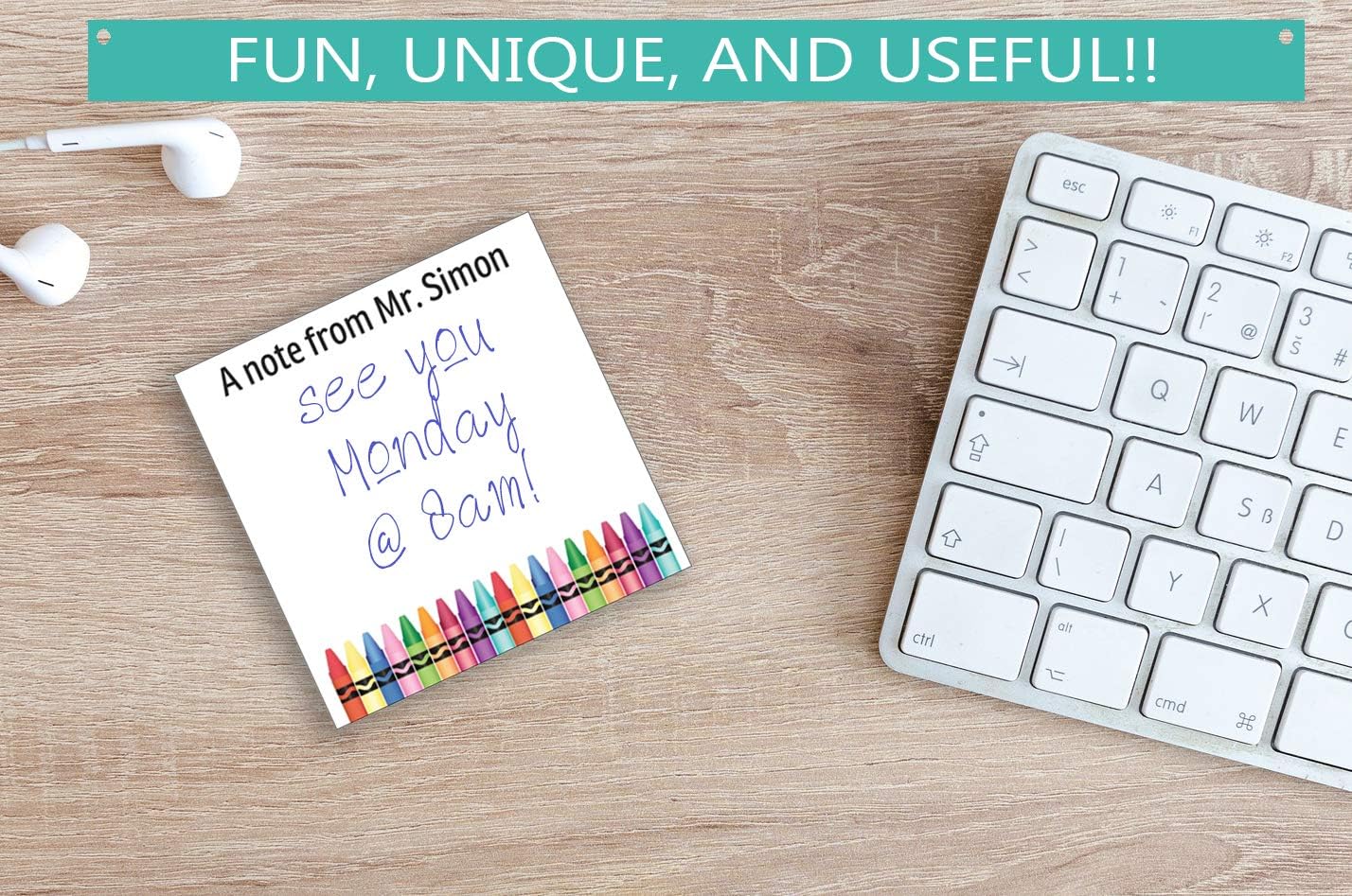 Notas adhesivas personalizadas con tu texto, diseño de crayón, idea única de regalo para profesores, nombre personalizado, bloc de notas adhesivas