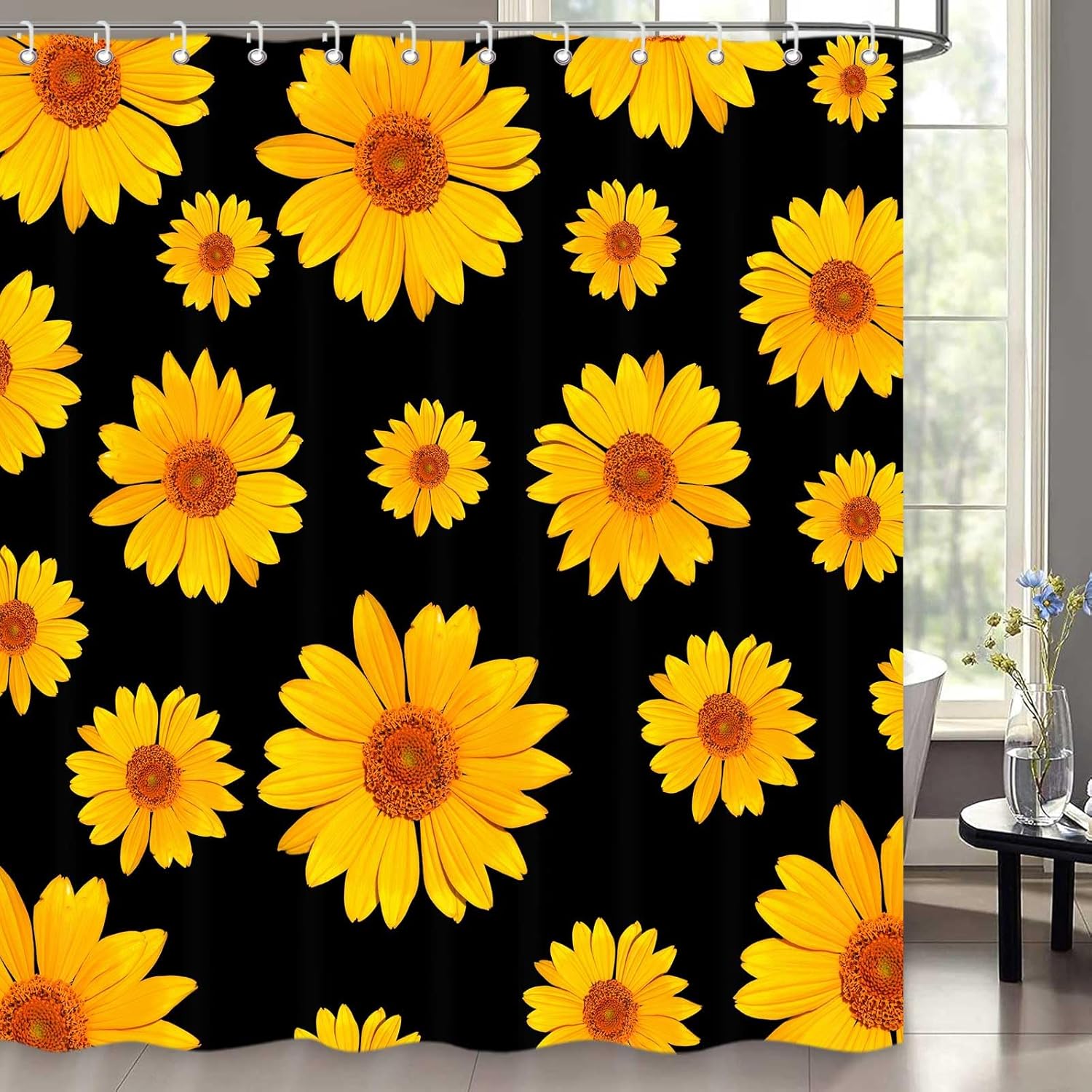 Cortina de ducha de tela impermeable con ganchos, 72 x 72 pulgadas