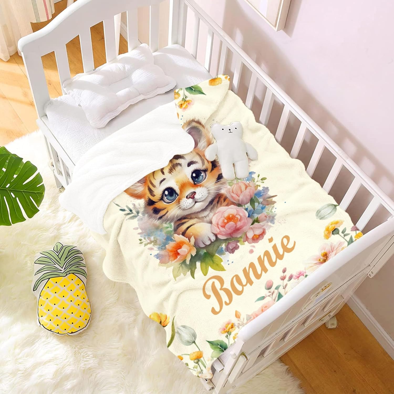 Buyyet Manta de bebé personalizada con nombre, manta de bebé de tigre personalizada para niñas y niños, regalo de Navidad, manta personalizada de