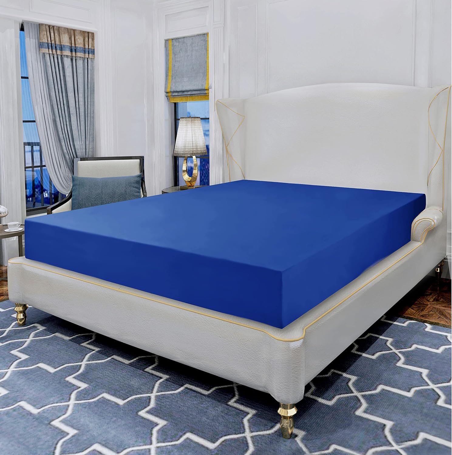Elegant Comfort Lujosa sábana bajera de 1500 hilos de calidad egipcia resistente a las arrugas, 1 pieza, elástico en todo el contorno, bolsillo