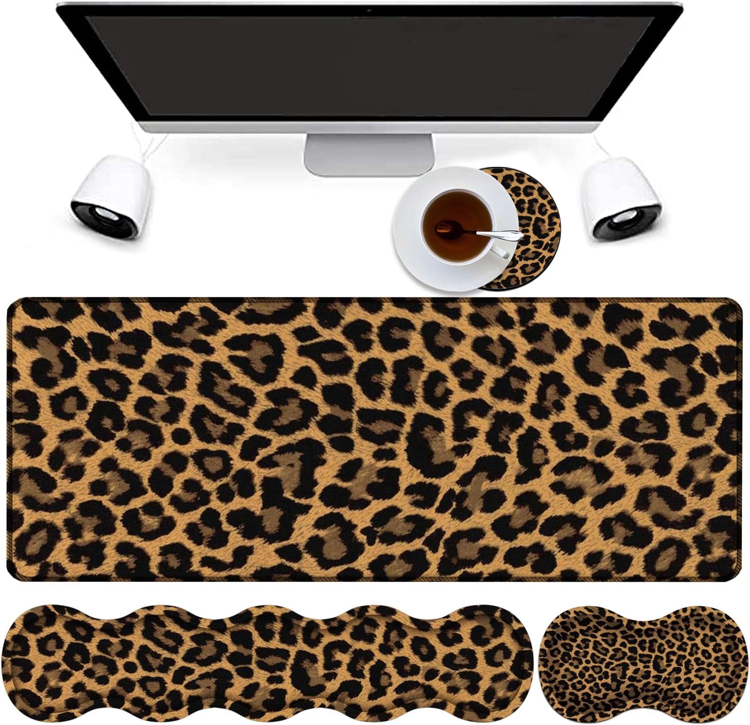 Combo de alfombrilla de mouse 4 en 1, alfombrilla de mouse grande para juegos + soporte de muñeca para teclado + reposamuñecas de mouse + posavasos,